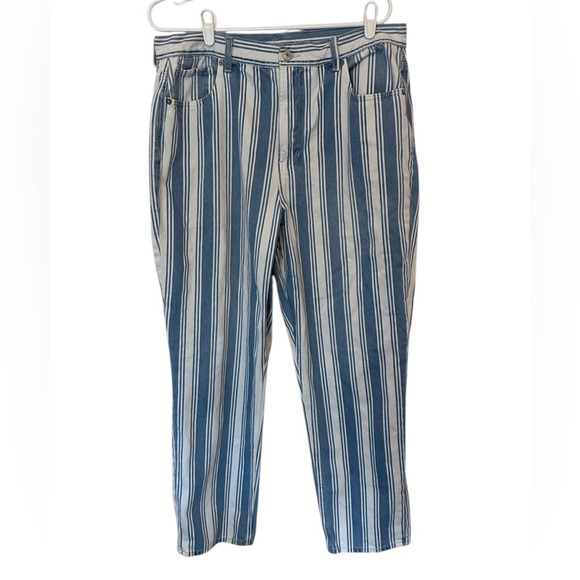 American Eagle Women’s Striped Denim High Waisted Mom Jean Size 16 Regular - Picture 1 of 12